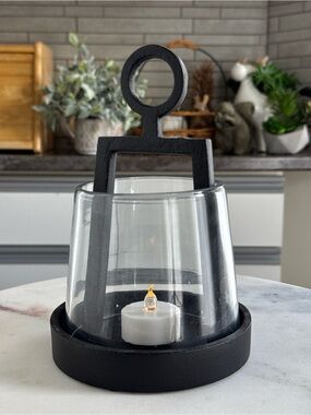 Modern Black Glass Lantern Candle Holder Decor